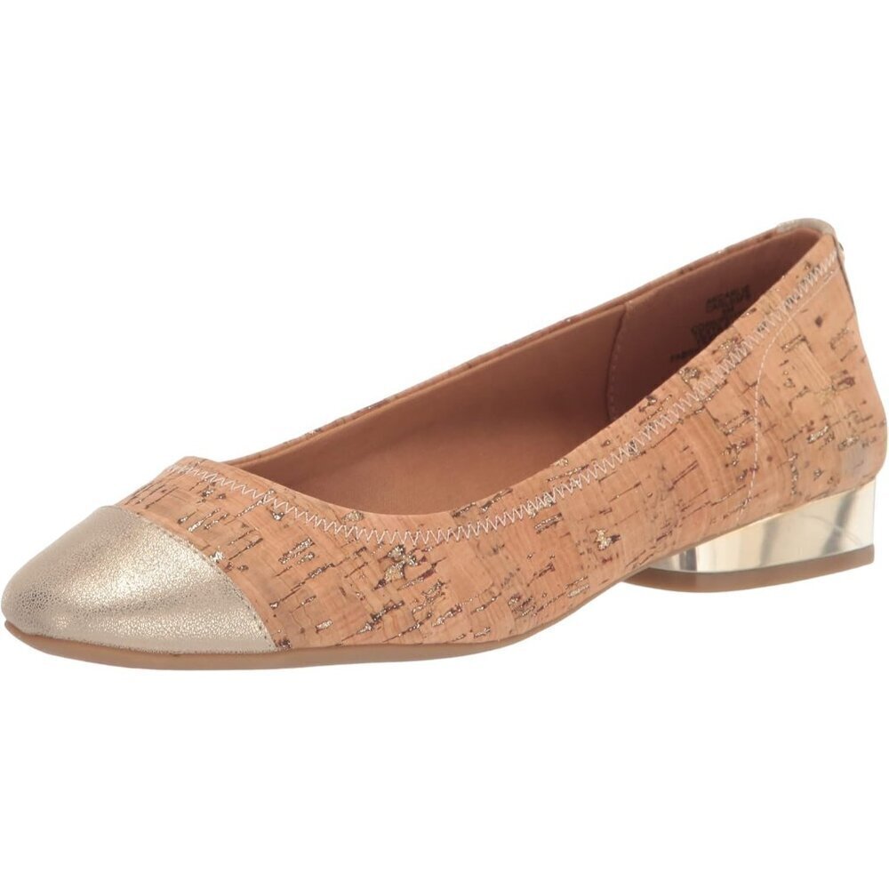Anne Klein Womens Cork LeatherClosed Pointed ToePull-On Carlie Ballet Flat